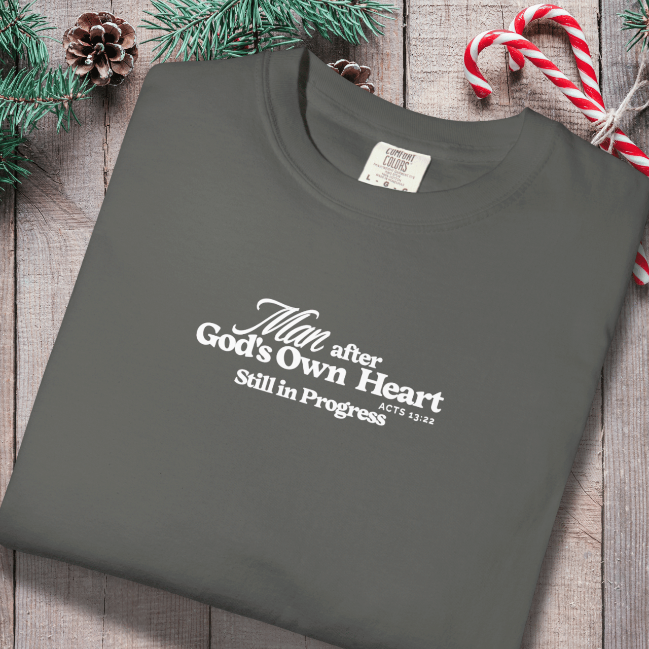 Man After God’s Own Heart Shirt | Acts 13:22 Christian Men’s Tee | Comfort Colors 1717 | Still in Progress Faith T-Shirt