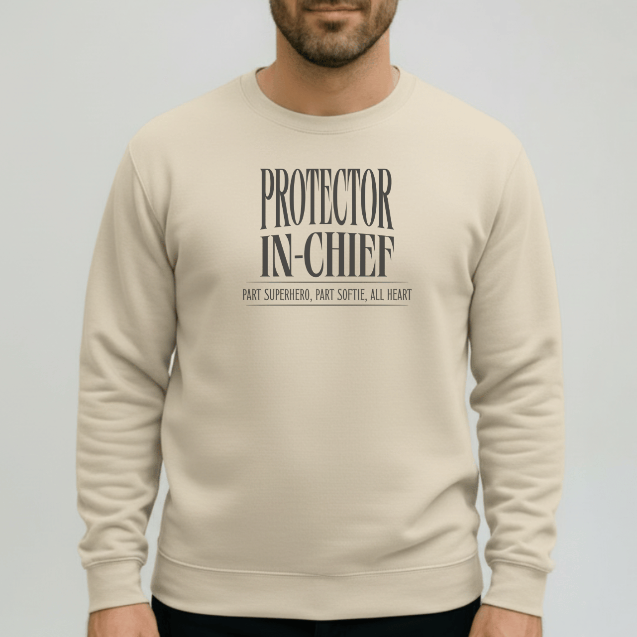 Protector in Chief Sweatshirt | Gildan 18000 Men’s Crewneck | Funny Christian Dad Sweater | Part Superhero Part Softie All Heart