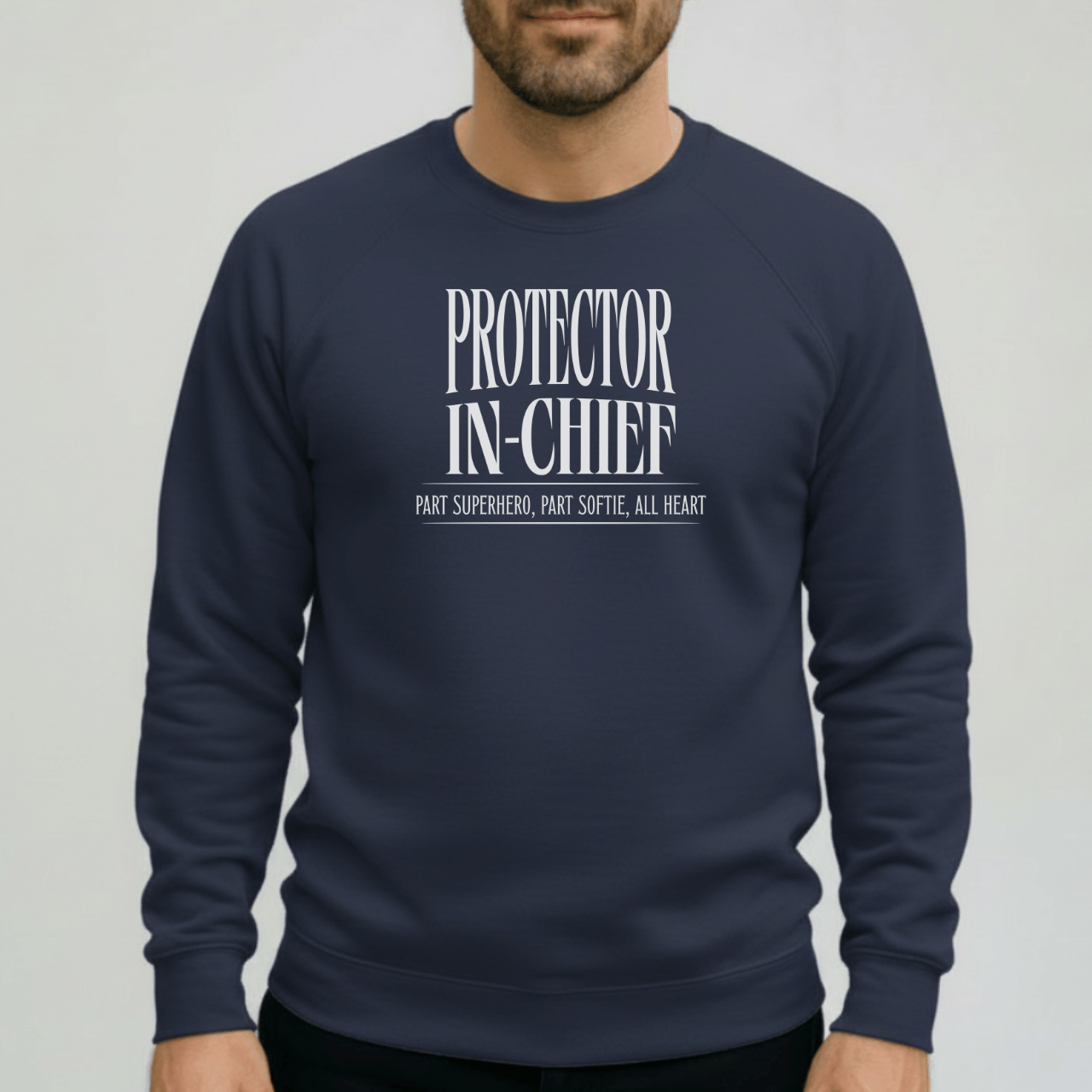 Protector in Chief Sweatshirt | Gildan 18000 Men’s Crewneck | Funny Christian Dad Sweater | Part Superhero Part Softie All Heart