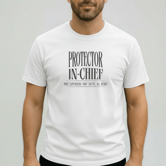Protector in Chief Shirt | Comfort Colors 1717 Men’s T-Shirt | Funny Christian Dad Tee | Part Superhero Part Softie All Heart Shirt