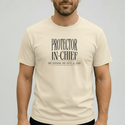 Protector in Chief Shirt | Comfort Colors 1717 Men’s T-Shirt | Funny Christian Dad Tee | Part Superhero Part Softie All Heart Shirt