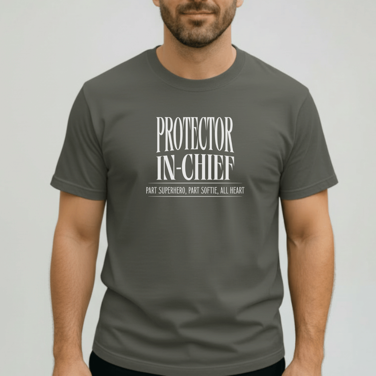 Protector in Chief Shirt | Comfort Colors 1717 Men’s T-Shirt | Funny Christian Dad Tee | Part Superhero Part Softie All Heart Shirt
