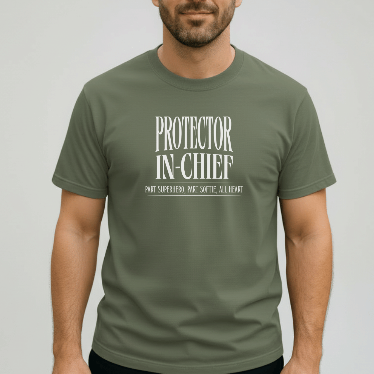 Protector in Chief Shirt | Comfort Colors 1717 Men’s T-Shirt | Funny Christian Dad Tee | Part Superhero Part Softie All Heart Shirt