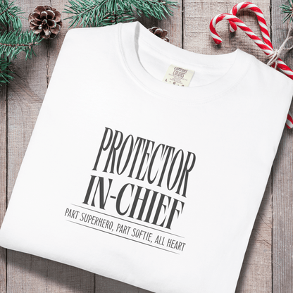 Protector in Chief Shirt | Comfort Colors 1717 Men’s T-Shirt | Funny Christian Dad Tee | Part Superhero Part Softie All Heart Shirt