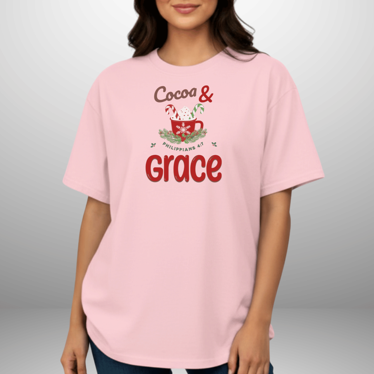 Cocoa & Grace Christmas Shirt | Philippians 4:7 Bible Verse | Comfort Colors Tee | Christian Holiday T-Shirt | Faith Christmas Graphic Tee