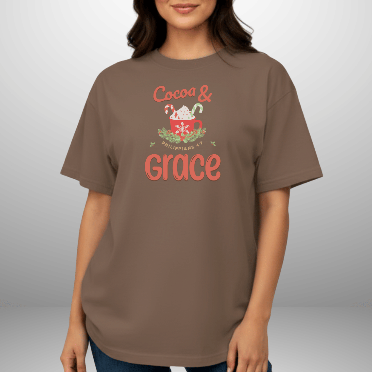 Cocoa & Grace Christmas Shirt | Philippians 4:7 Bible Verse | Comfort Colors Tee | Christian Holiday T-Shirt | Faith Christmas Graphic Tee