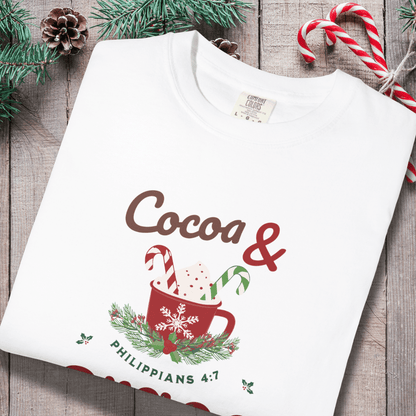 Cocoa & Grace Christmas Shirt | Philippians 4:7 Bible Verse | Comfort Colors Tee | Christian Holiday T-Shirt | Faith Christmas Graphic Tee