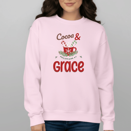 Cocoa & Grace Sweatshirt | Philippians 4:7 Christian Christmas Sweater | Gildan 18000 Faith Holiday Crewneck | Cozy Winter Bible Verse