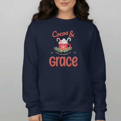 Cocoa & Grace Sweatshirt | Philippians 4:7 Christian Christmas Sweater | Gildan 18000 Faith Holiday Crewneck | Cozy Winter Bible Verse