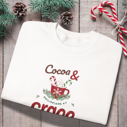 Cocoa & Grace Sweatshirt | Philippians 4:7 Christian Christmas Sweater | Gildan 18000 Faith Holiday Crewneck | Cozy Winter Bible Verse