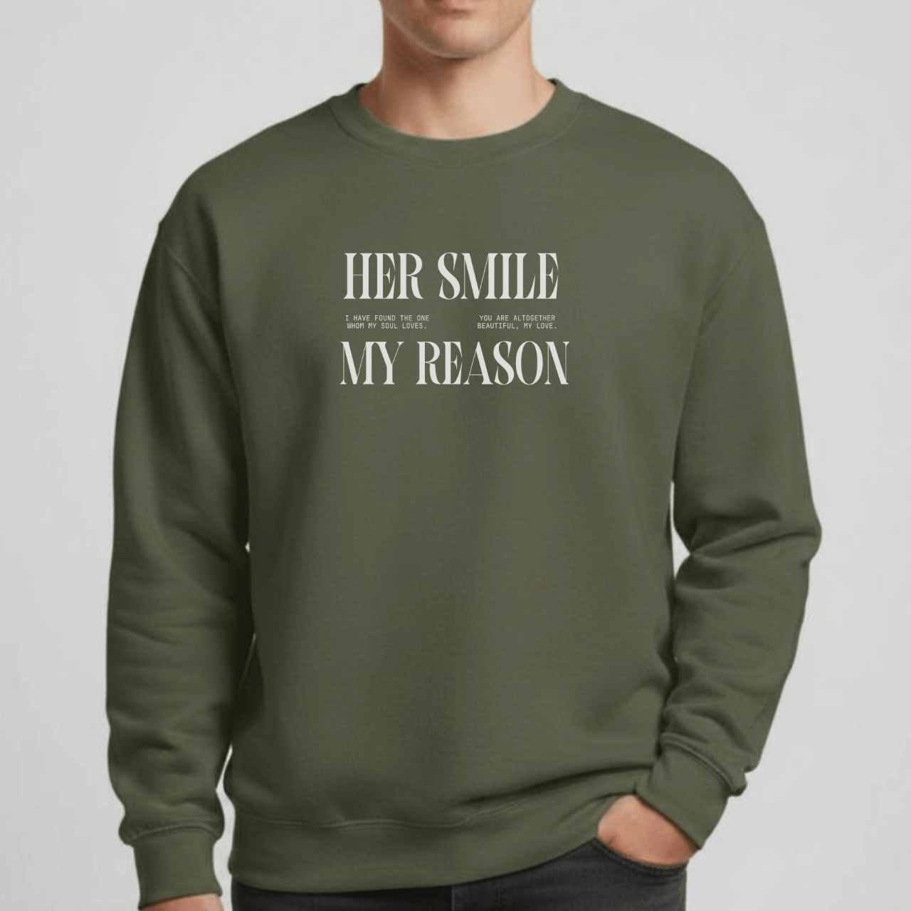 Her Smile My Reason Sweatshirt | Christian Couples Crewneck for Him | Gildan 18000 | Song of Solomon Inspired Sweater | Husband Gift