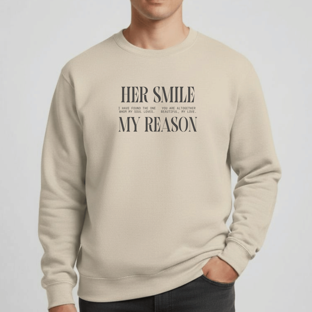 Her Smile My Reason Sweatshirt | Christian Couples Crewneck for Him | Gildan 18000 | Song of Solomon Inspired Sweater | Husband Gift