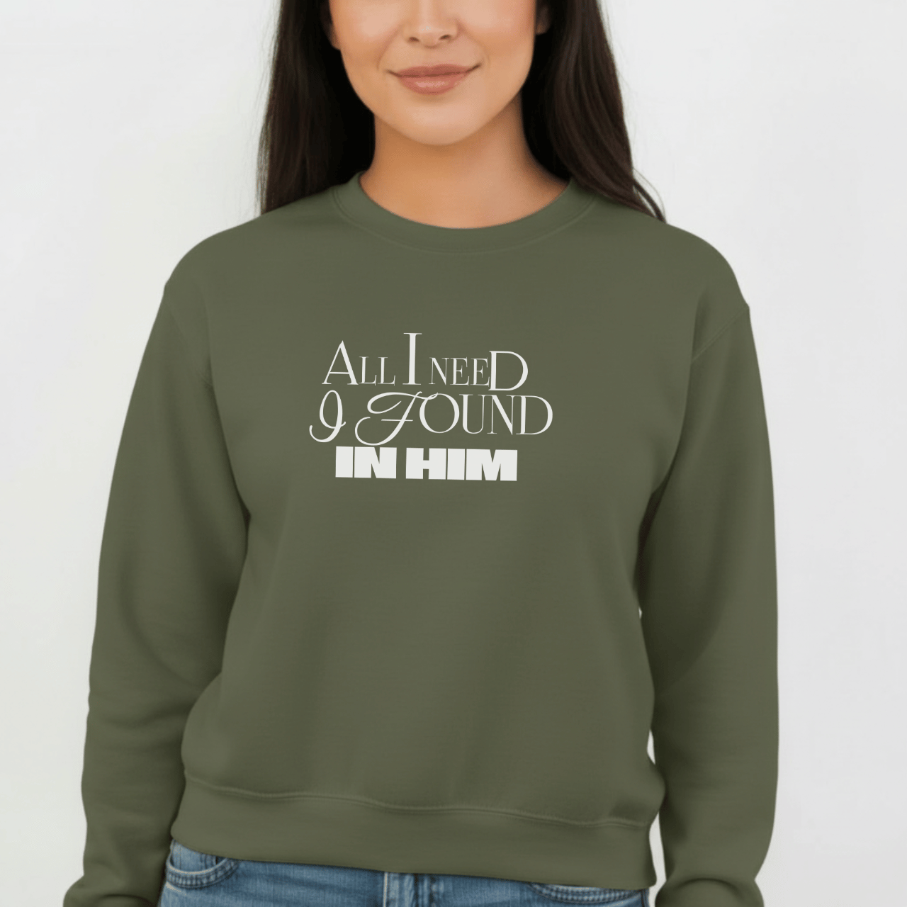 All I Need I Found in Him Sweatshirt | Christian Couples Sweater for Her | Gildan 18000 | Faith-Based Matching His & Hers Gift