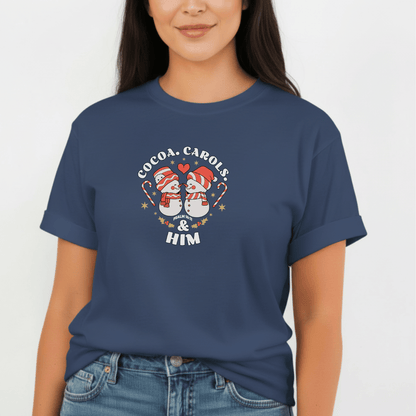 Cocoa Carols & Him Shirt | Comfort Colors 1717 | Matching Couples Christmas Tees | Holiday Christian Gift for Her | Cozy Winter Tee