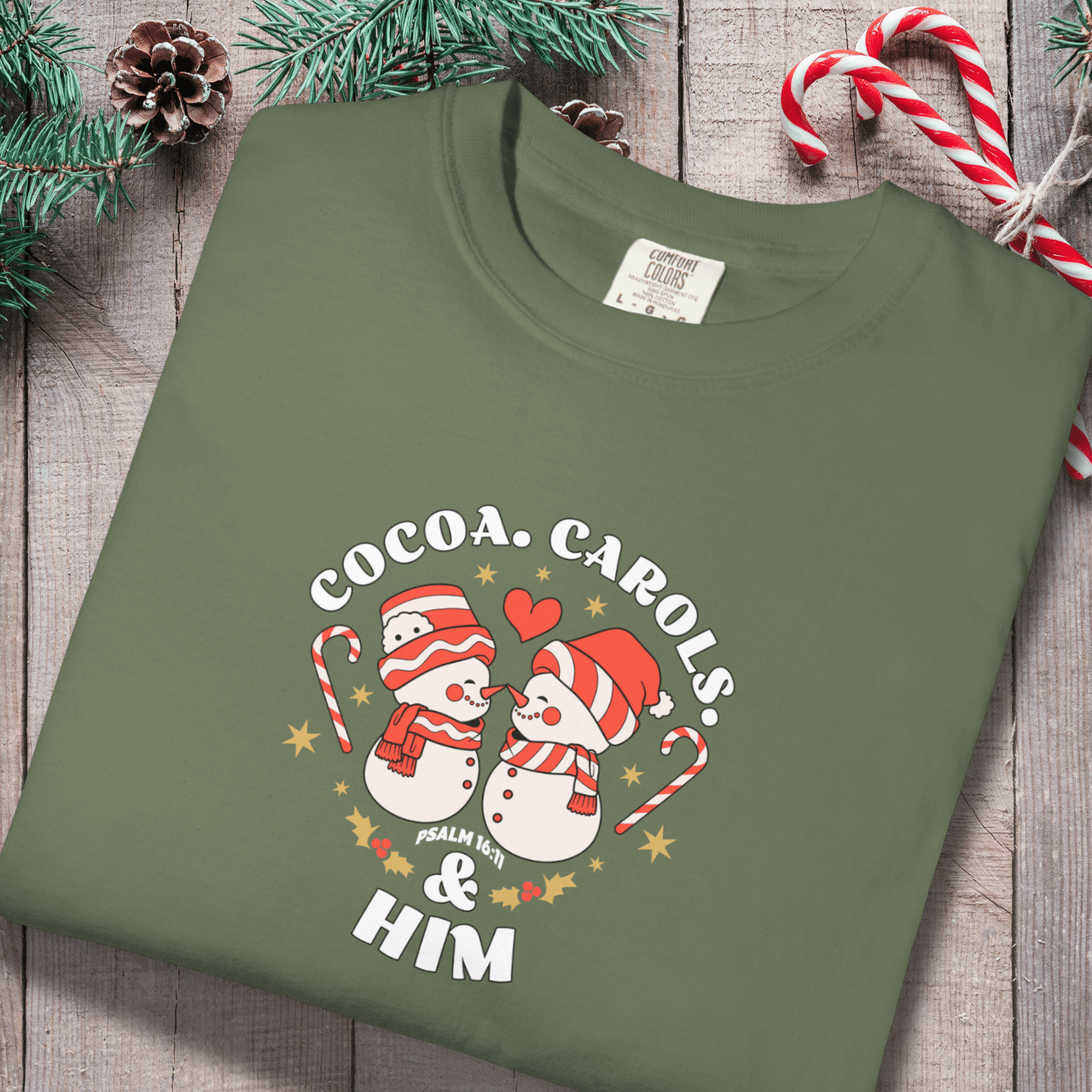 Cocoa Carols & Him Shirt | Comfort Colors 1717 | Matching Couples Christmas Tees | Holiday Christian Gift for Her | Cozy Winter Tee