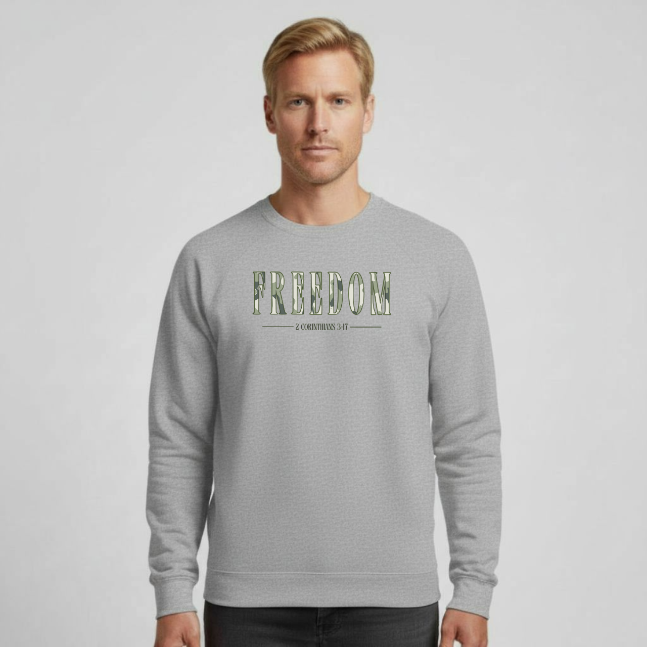 Freedom in Christ Sweatshirt • 2 Corinthians 3:17 Bible Verse Crewneck • Men Women Camo | Christian Faith Apparel