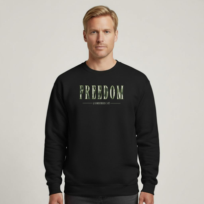 Freedom in Christ Sweatshirt • 2 Corinthians 3:17 Bible Verse Crewneck • Men Women Camo | Christian Faith Apparel