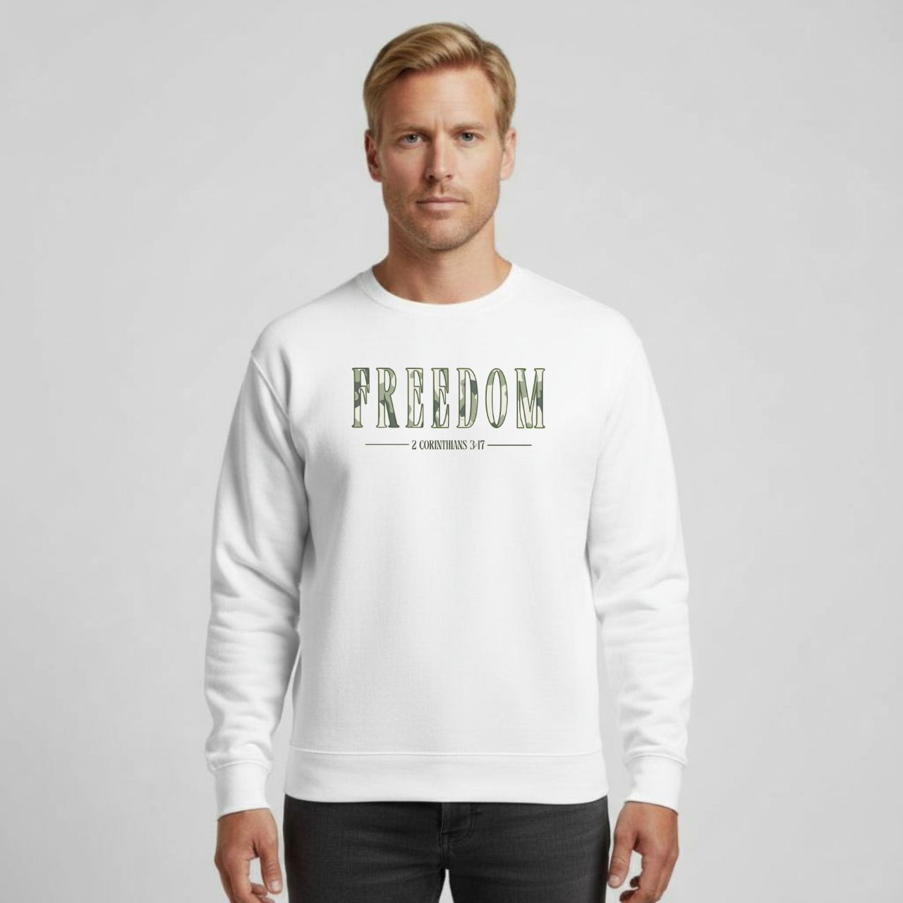 Freedom in Christ Sweatshirt • 2 Corinthians 3:17 Bible Verse Crewneck • Men Women Camo | Christian Faith Apparel