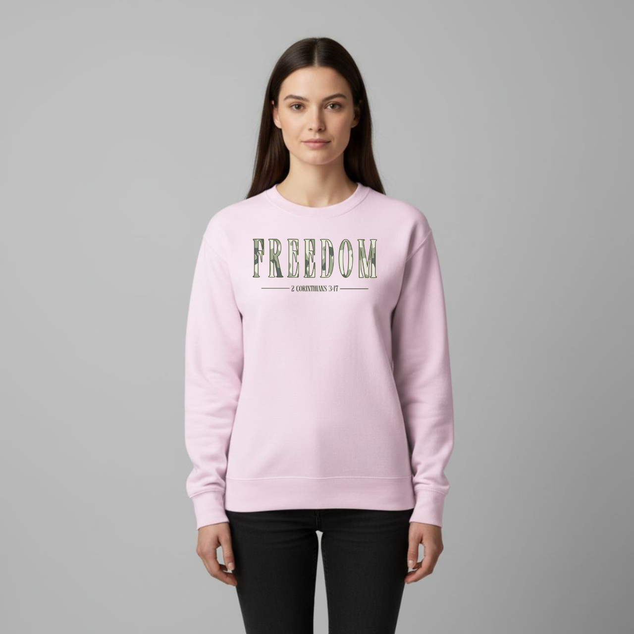 Freedom in Christ Sweatshirt • 2 Corinthians 3:17 Bible Verse Crewneck • Men Women Camo | Christian Faith Apparel