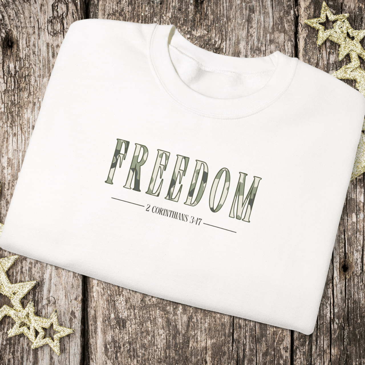 Freedom in Christ Sweatshirt • 2 Corinthians 3:17 Bible Verse Crewneck • Men Women Camo | Christian Faith Apparel