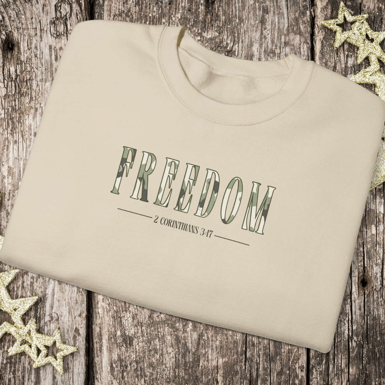 Freedom in Christ Sweatshirt • 2 Corinthians 3:17 Bible Verse Crewneck • Men Women Camo | Christian Faith Apparel