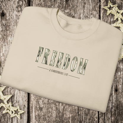 Freedom in Christ Sweatshirt • 2 Corinthians 3:17 Bible Verse Crewneck • Men Women Camo | Christian Faith Apparel