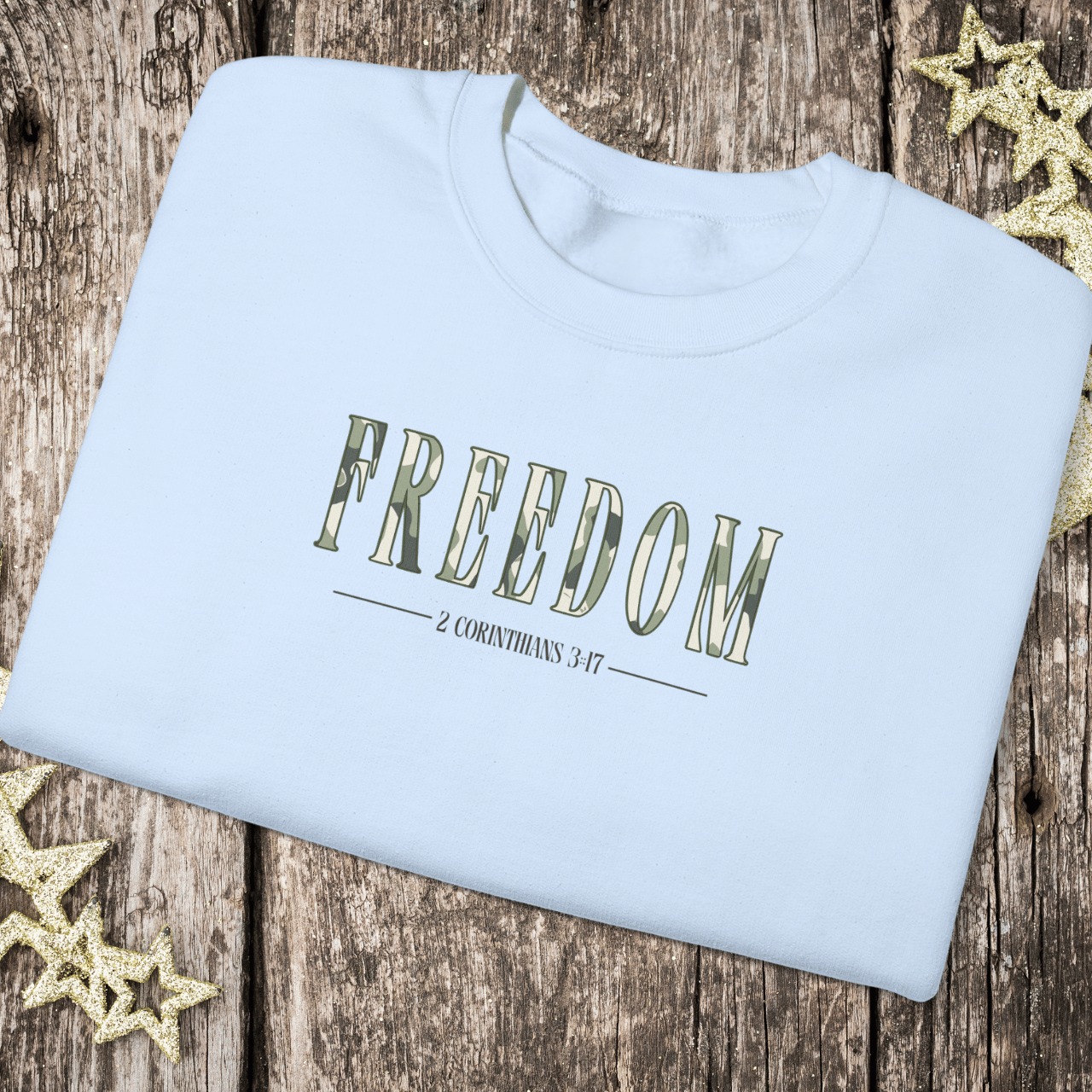 Freedom in Christ Sweatshirt • 2 Corinthians 3:17 Bible Verse Crewneck • Men Women Camo | Christian Faith Apparel