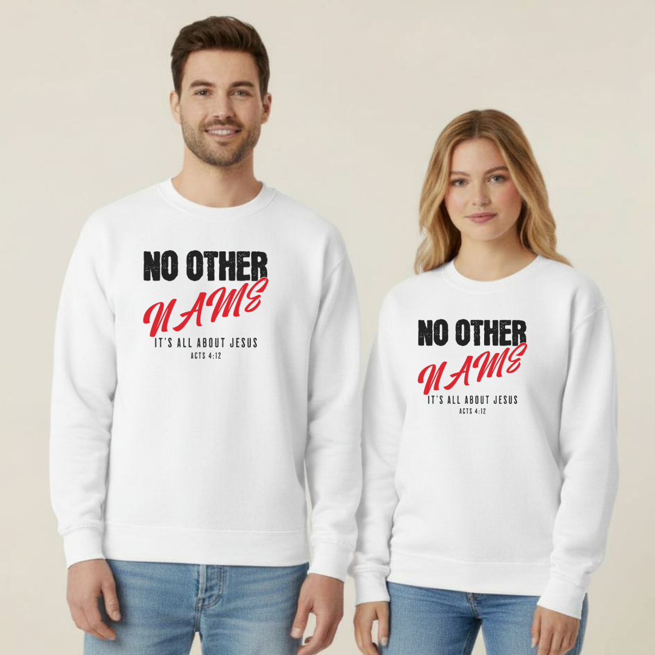 No Other Name Christian Sweatshirt • Acts 4:12 Bible Verse Crewneck • Men Women Gildan 18000 Unisex Faith Apparel