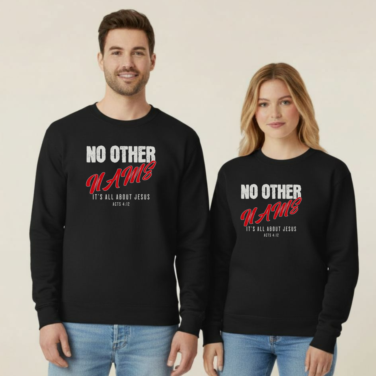 No Other Name Christian Sweatshirt • Acts 4:12 Bible Verse Crewneck • Men Women Gildan 18000 Unisex Faith Apparel