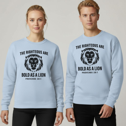 Bold As A Lion Christian Sweatshirt • Proverbs 28:1 Bible Verse Crewneck • Unisex Gildan 18000 Faith Pullover