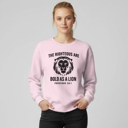 Bold As A Lion Christian Sweatshirt • Proverbs 28:1 Bible Verse Crewneck • Unisex Gildan 18000 Faith Pullover