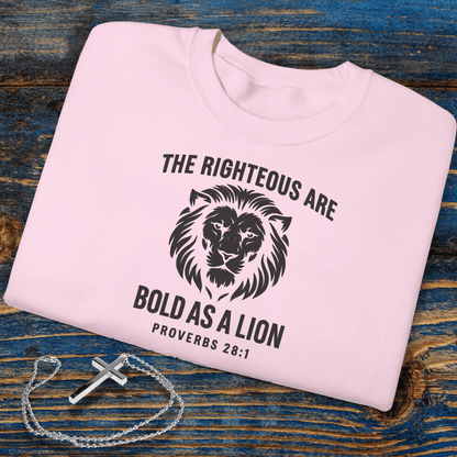 Bold As A Lion Christian Sweatshirt • Proverbs 28:1 Bible Verse Crewneck • Unisex Gildan 18000 Faith Pullover