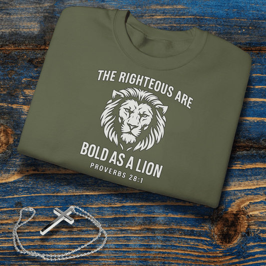 Bold As A Lion Christian Sweatshirt • Proverbs 28:1 Bible Verse Crewneck • Unisex Gildan 18000 Faith Pullover
