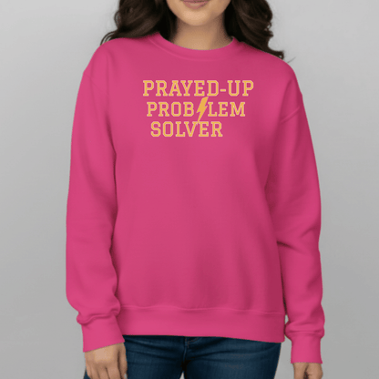 Prayed-Up Problem Solver Retro Varsity w/Bible Sleeve Verse Philippians 4:6 Men Women Sweatshirt — Christian Teacher • Gildan 18000