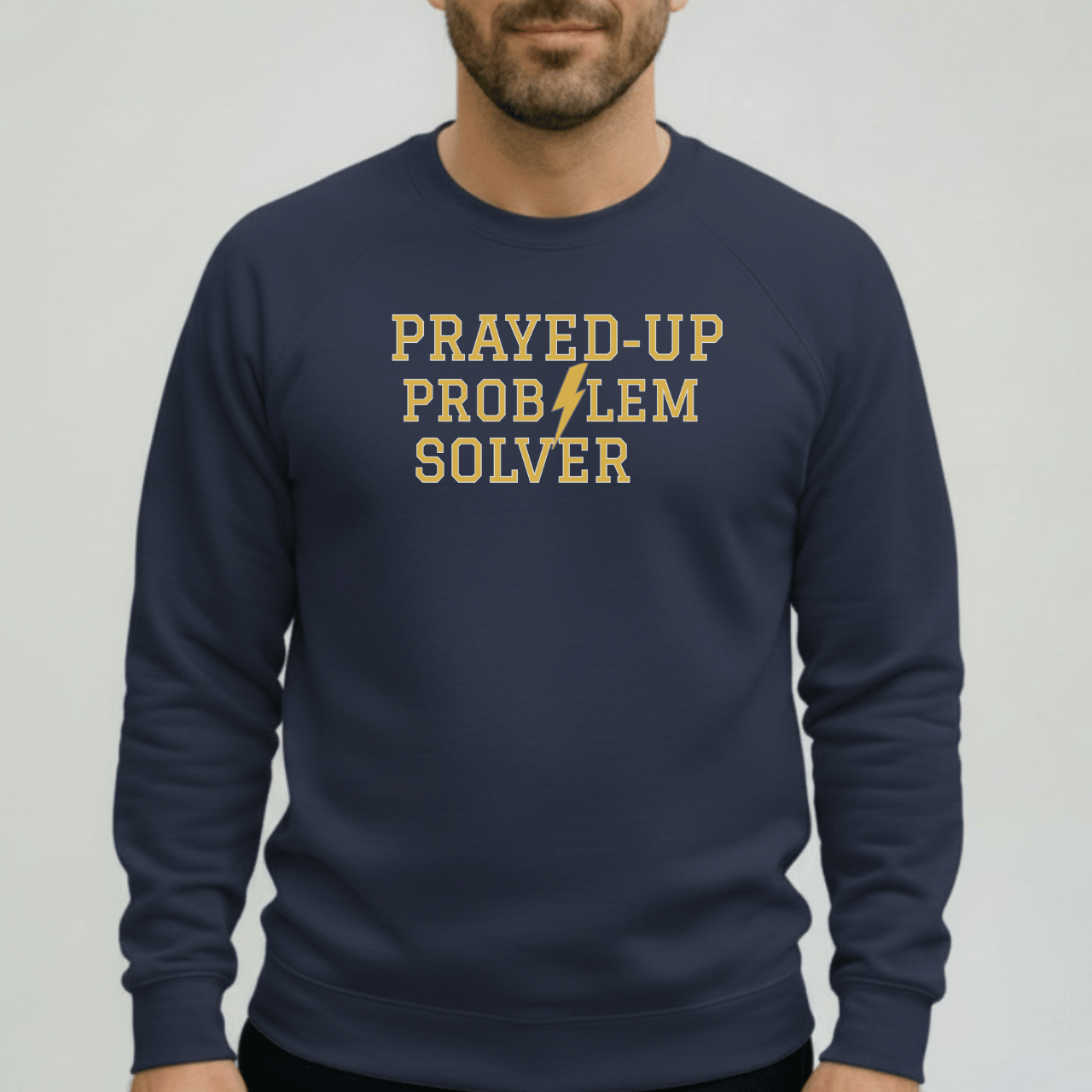Prayed-Up Problem Solver Retro Varsity w/Bible Sleeve Verse Philippians 4:6 Men Women Sweatshirt — Christian Teacher • Gildan 18000