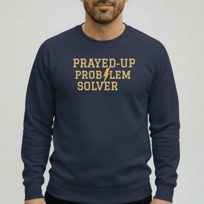 Prayed-Up Problem Solver Retro Varsity w/Bible Sleeve Verse Philippians 4:6 Men Women Sweatshirt — Christian Teacher • Gildan 18000