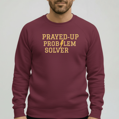 Prayed-Up Problem Solver Retro Varsity w/Bible Sleeve Verse Philippians 4:6 Men Women Sweatshirt — Christian Teacher • Gildan 18000