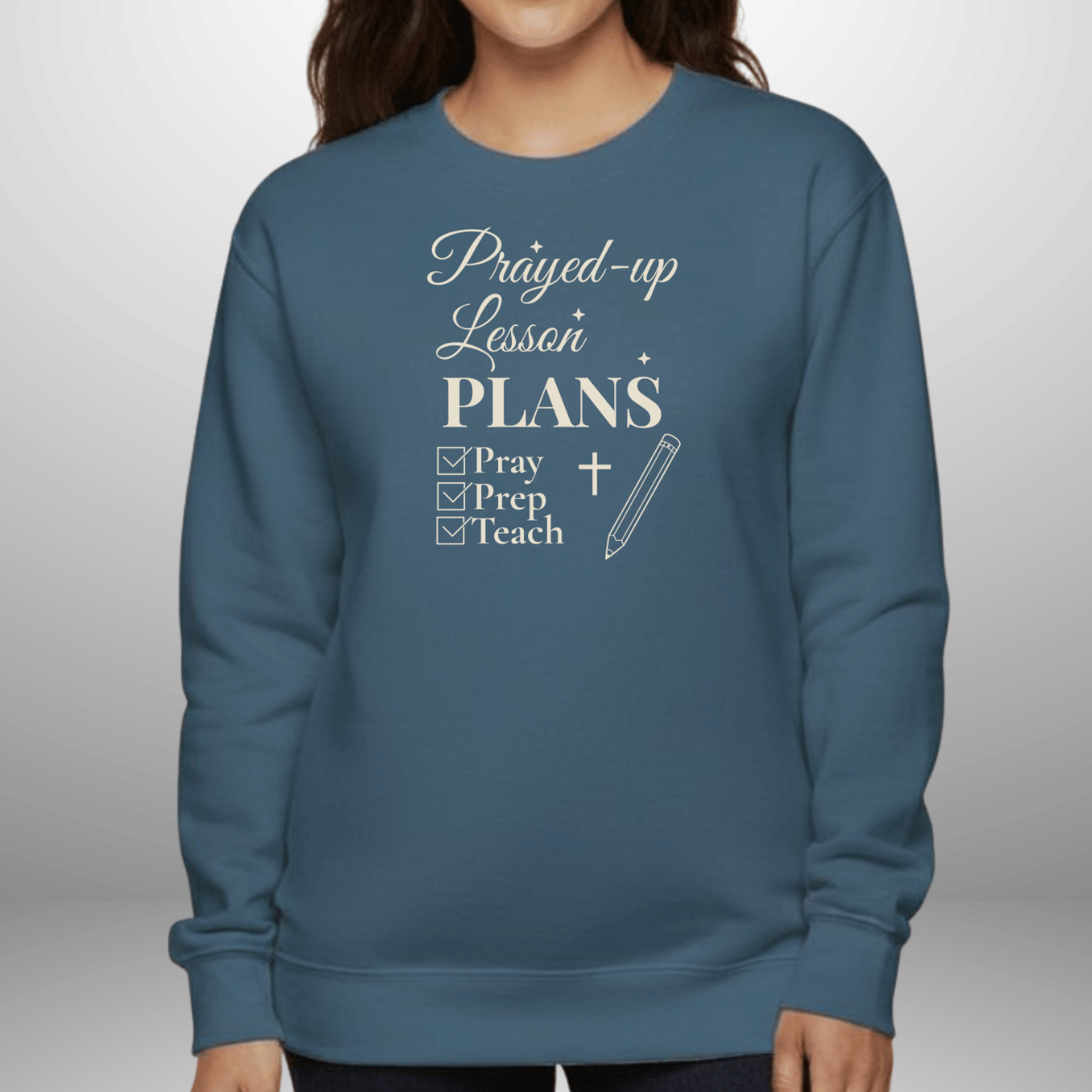 Prayed-Up Lesson Plans w/Bible Sleeve Verse (Proverbs 16:3) Christian Teacher Sweatshirt • Gildan 18000 Unisex Fleece • Back to School