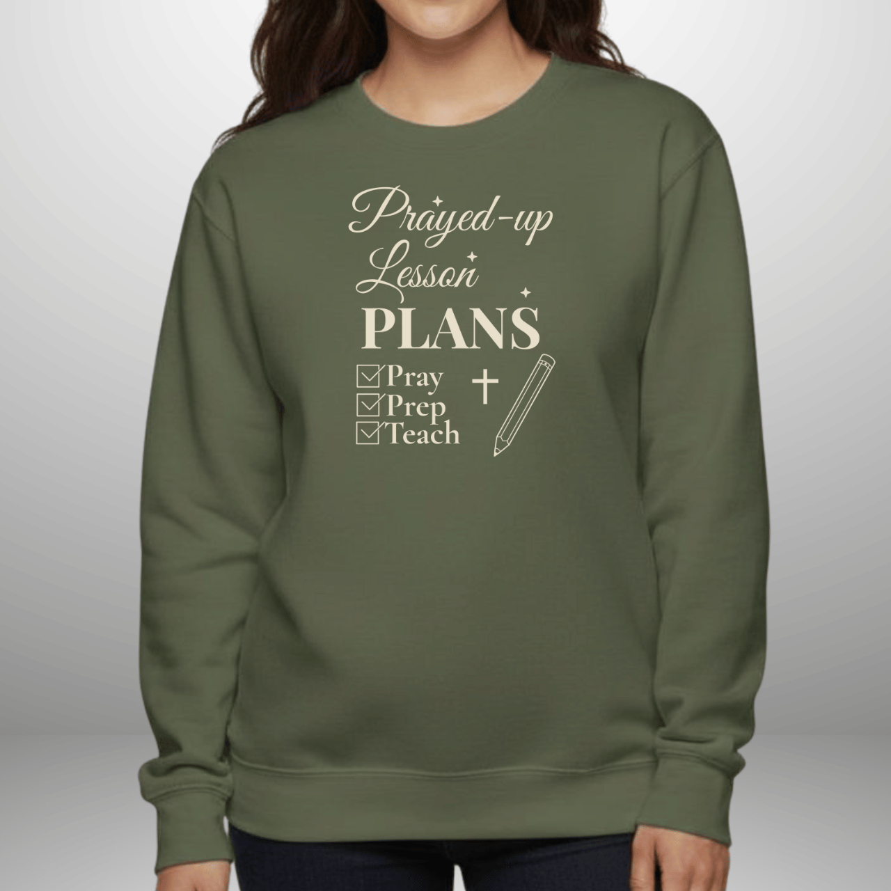Prayed-Up Lesson Plans w/Bible Sleeve Verse (Proverbs 16:3) Christian Teacher Sweatshirt • Gildan 18000 Unisex Fleece • Back to School