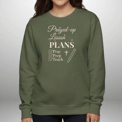 Prayed-Up Lesson Plans w/Bible Sleeve Verse (Proverbs 16:3) Christian Teacher Sweatshirt • Gildan 18000 Unisex Fleece • Back to School