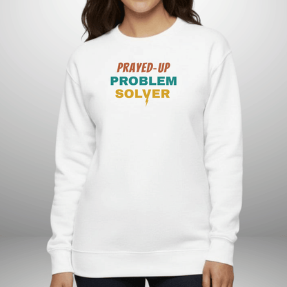 Prayed-Up Problem Solver Retro Lightening Bolt w/Bible Sleeve Verse (Philippians 4:6)  Christian Teacher Sweatshirt • Gildan 18000 Unisex Fleece • Back to School