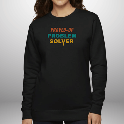 Prayed-Up Problem Solver Retro Lightening Bolt w/Bible Sleeve Verse (Philippians 4:6)  Christian Teacher Sweatshirt • Gildan 18000 Unisex Fleece • Back to School