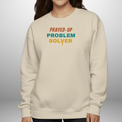 Prayed-Up Problem Solver Retro Lightening Bolt w/Bible Sleeve Verse (Philippians 4:6)  Christian Teacher Sweatshirt • Gildan 18000 Unisex Fleece • Back to School