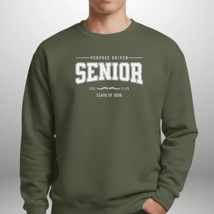 Purpose-Driven Senior Class of 2026 W/Bible Verse (Colossians 3:23) Men Women Crewneck Sweatshirt – Christian Varsity Style Senior Sweatshirt