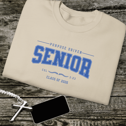 Purpose-Driven Senior Class of 2026 W/Bible Verse (Colossians 3:23) Men Women Crewneck Sweatshirt – Christian Varsity Style Senior Sweatshirt