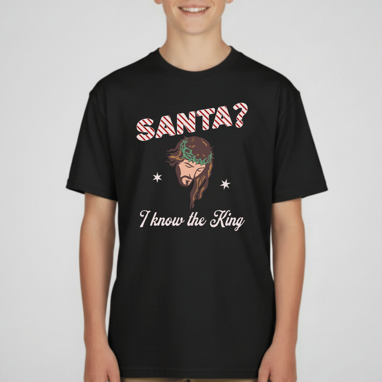 Santa? I Know the King Youth Christmas T-Shirt | Christian Holiday Tee | Gildan 5000B
