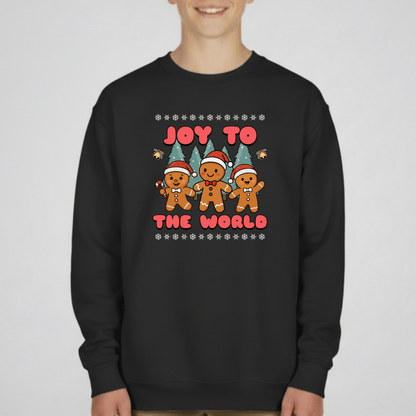 Joy to the World Gingerbread Youth Christmas Sweatshirt | Holiday Crewneck | Gildan 18000B