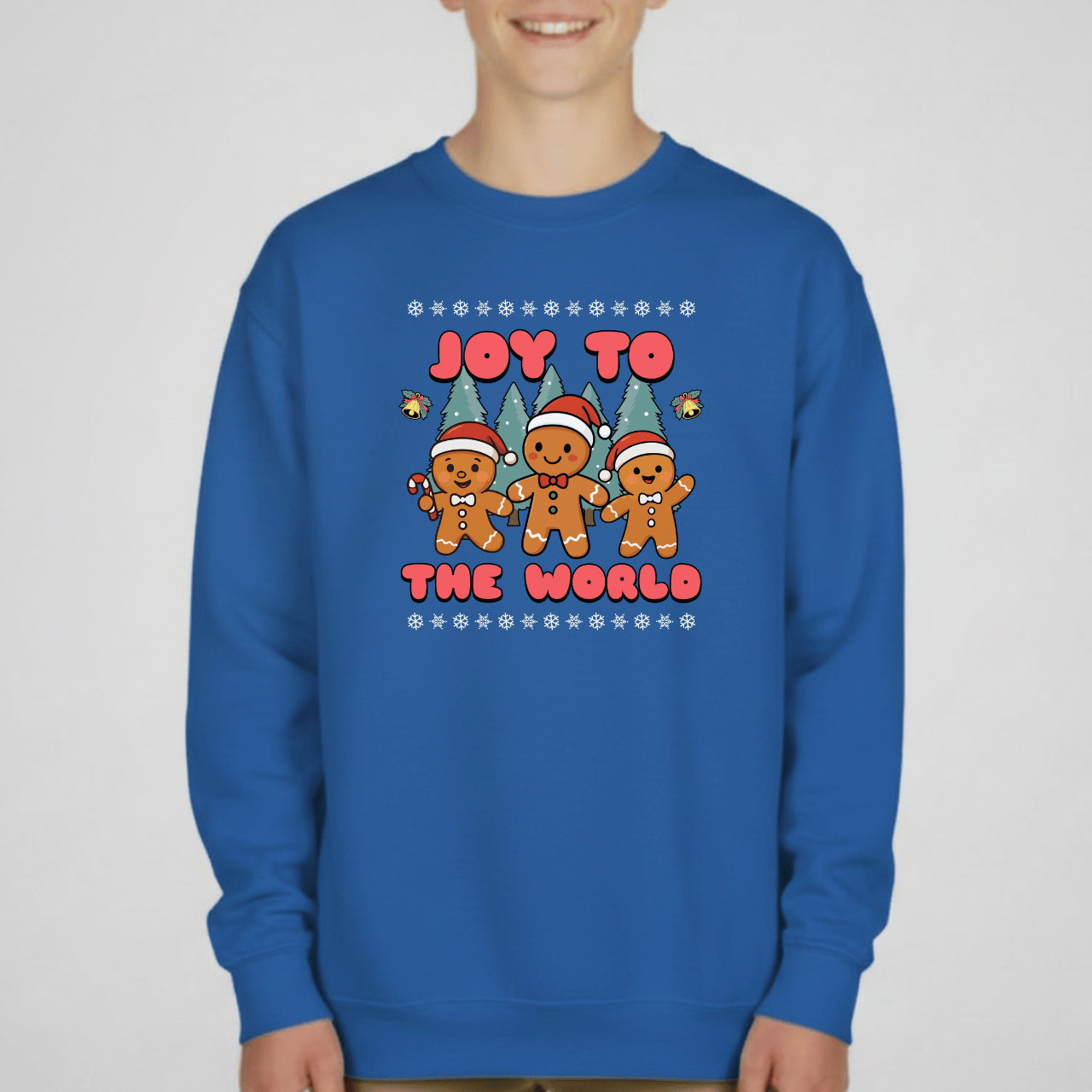 Joy to the World Gingerbread Youth Christmas Sweatshirt | Holiday Crewneck | Gildan 18000B