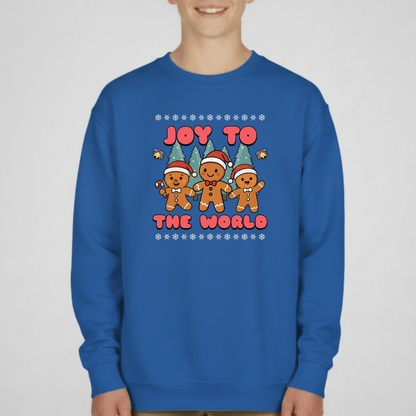 Joy to the World Gingerbread Youth Christmas Sweatshirt | Holiday Crewneck | Gildan 18000B