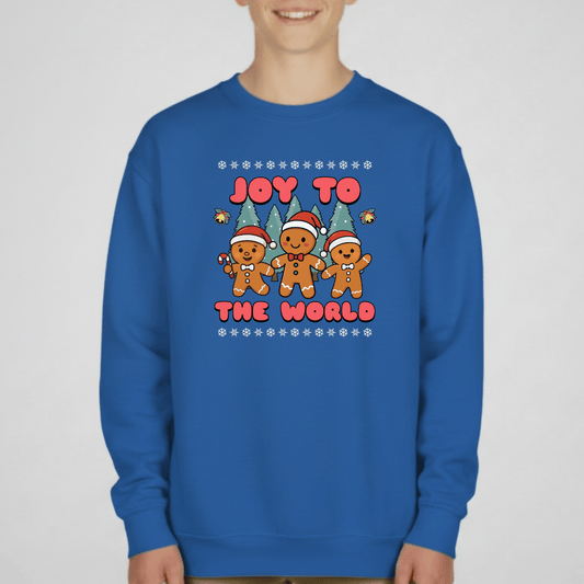 Joy to the World Gingerbread Youth Christmas Sweatshirt | Holiday Crewneck | Gildan 18000B